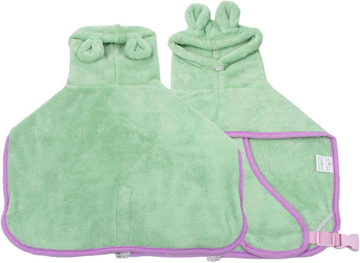 Dog Bathrobe, Microfiber Fast Drying Absorbent Hooded Bath Towel White for Puppy Small Medium Large - S:20-35LB (2nd Generation) / Green - image 3