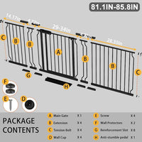 Fairy Baby Extra Wide Baby Gate 81.1-85.8 Inch Wide, Walk Through Pressure Mounted No Drill, Long and Large Tension Dog Gate for Pet and Kids