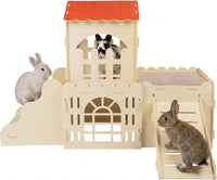 Large Rabbit House, Wooden Bunny Castle with 3 Houses Indoor - 3 Houses 2stairs & 2mats