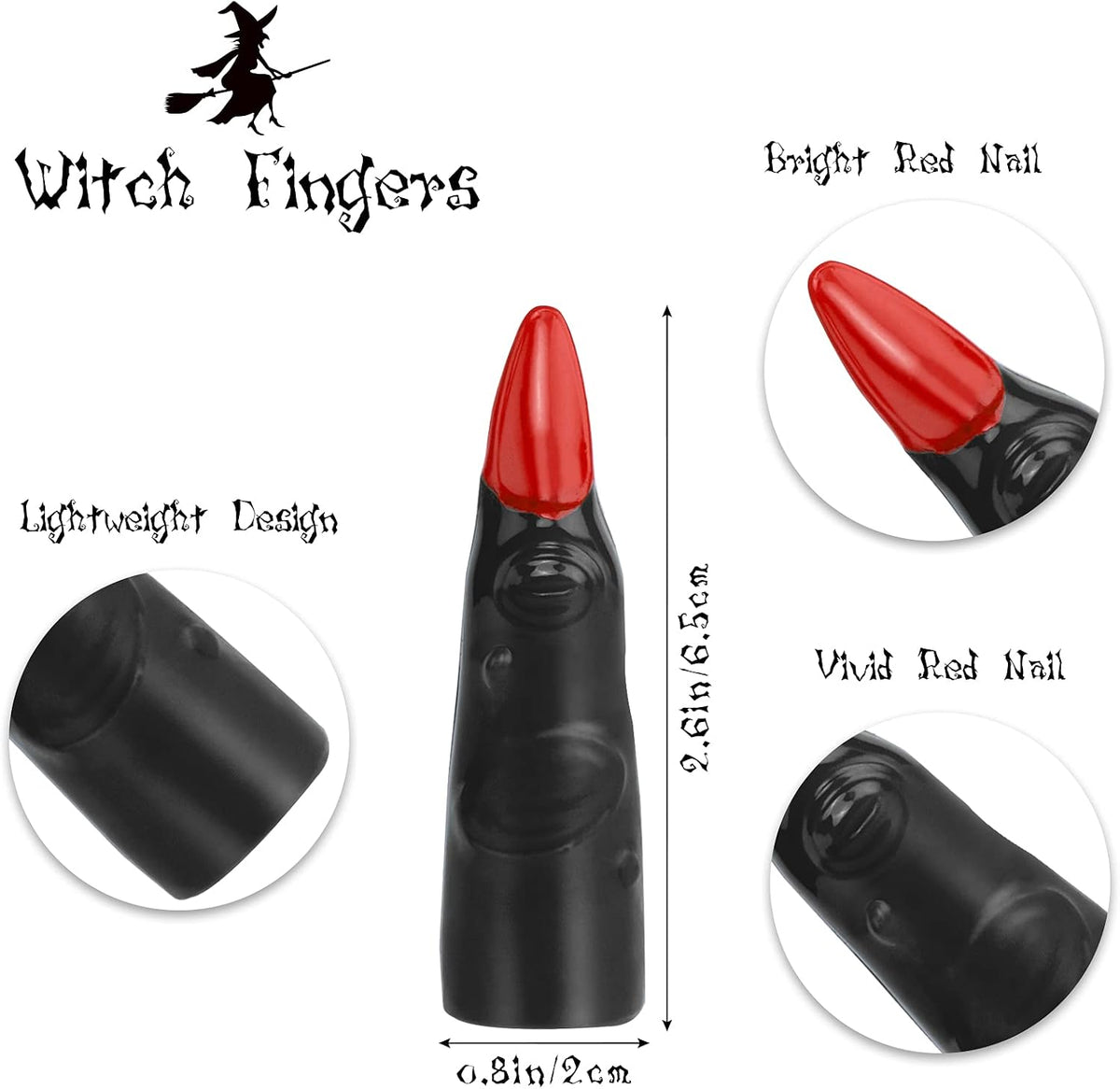 HFATMOS 50 multicolor plastic witch finger nails with red tips for Halloween - view 4