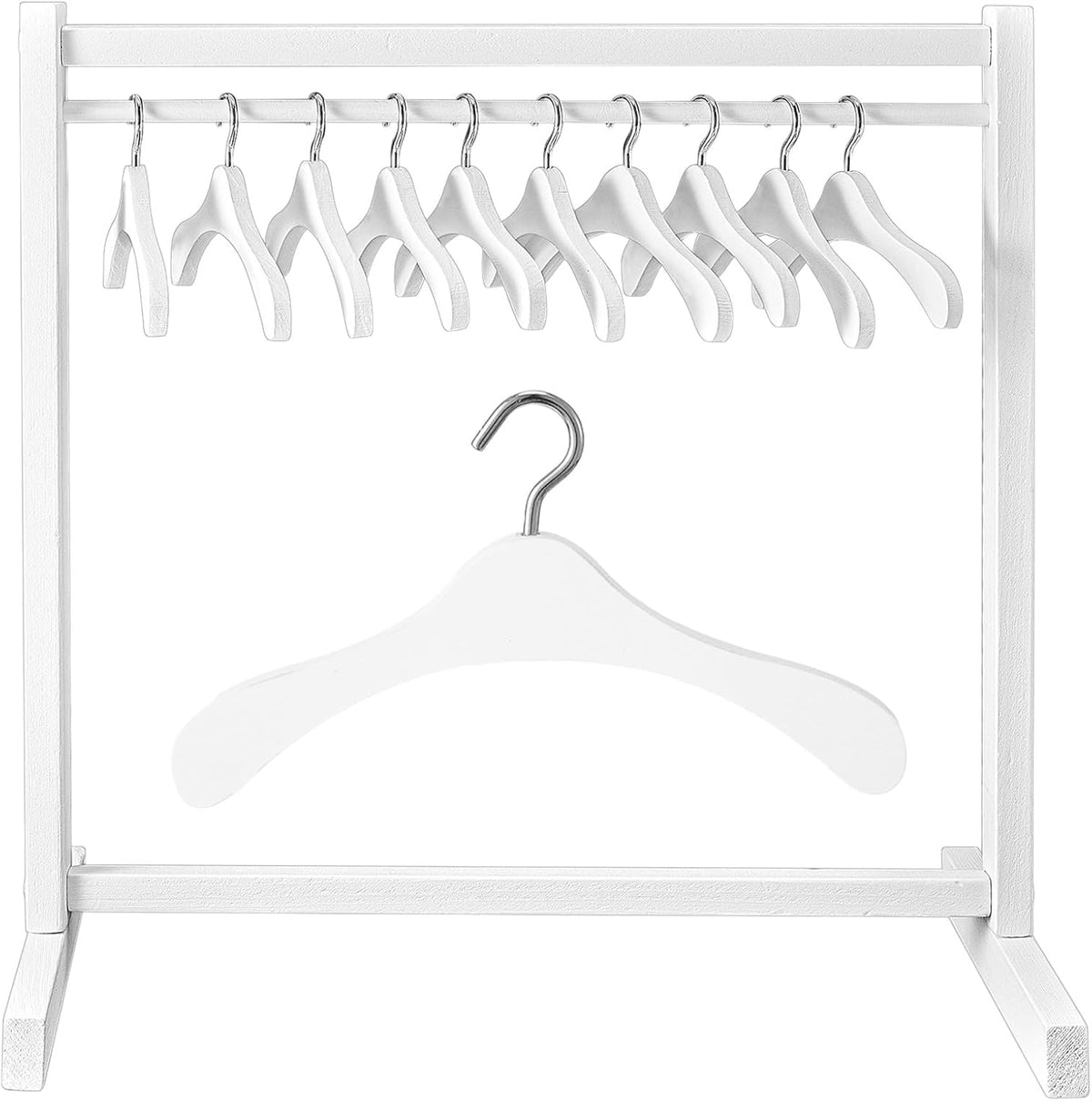 1 Set Doll Garment Rack with 10 Pcs Hangers Clothes Organizer - White / 11