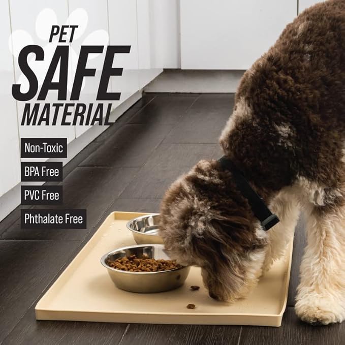 Leash Boss Dog Food Mat for Food and Water Bowls, Waterproof Silicone Pet Feeding Mat for Floors, Extra Tall Raised Edges, Cat and Dog Placemat for Floors, Dishwasher Safe (XL: 25" x 17" - Navy)