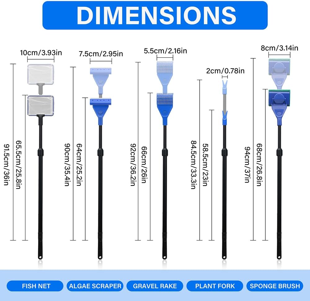 5 in 1 Fish Tank Cleaner Kit Aquarium Cleaning Tools with 19 Inch - Length 22-32inch(extendable) - image 4