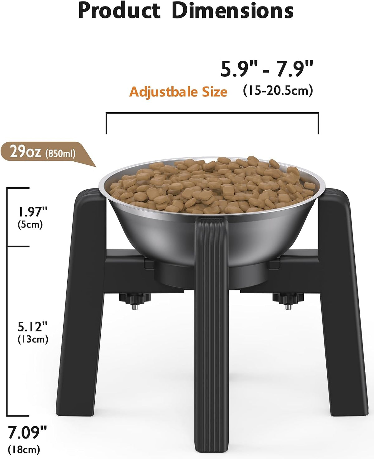 Dog Bowl Stand with Adjustable Height and Width [Stand Only] – Essentials for Dogs - 1 Pack Stand+Bowl / H: 6.3''; W: 6.1-10.4'' - image 3
