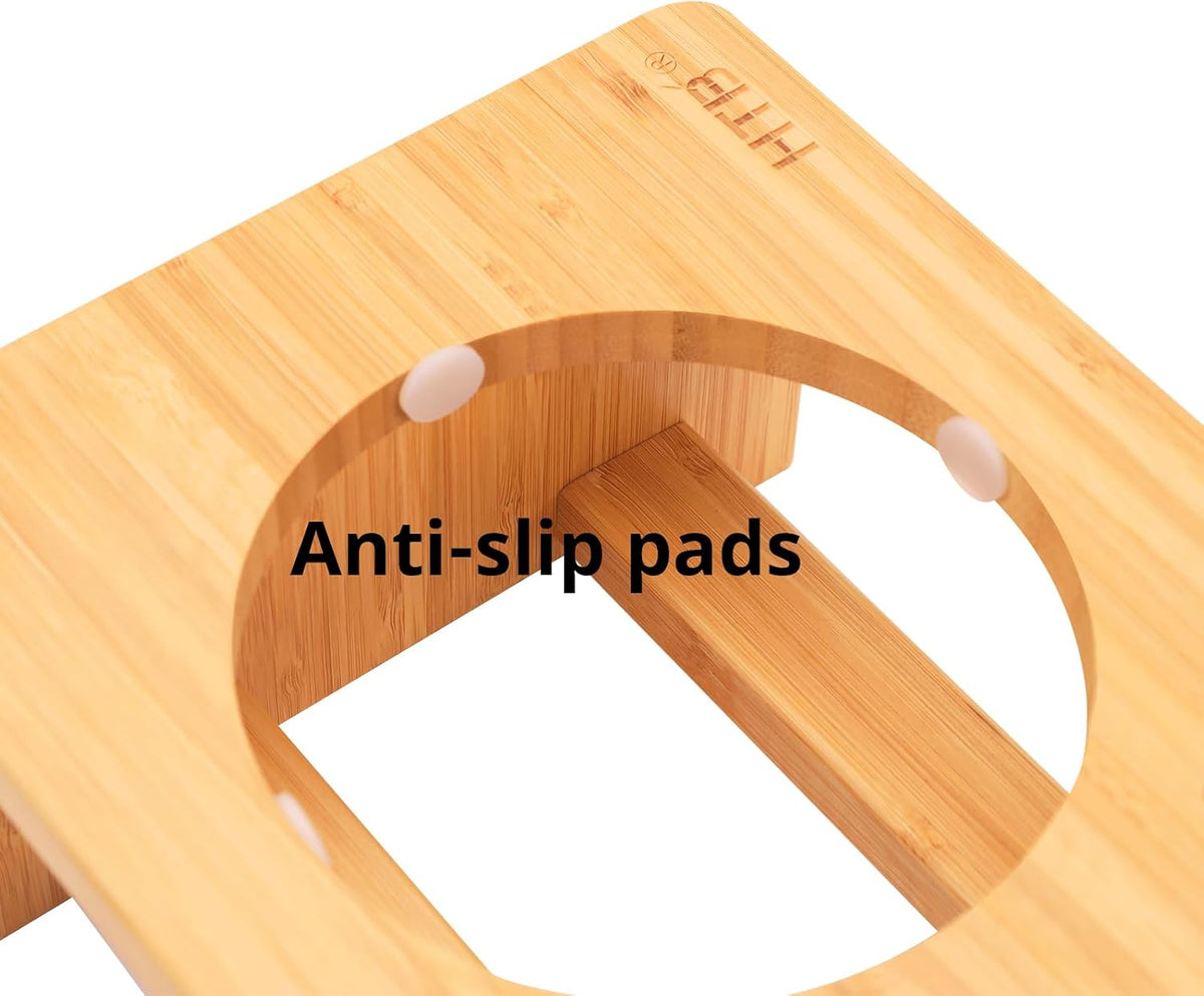 HTB Elevated Dog Bowls,Raised Dog Bowl Stand with 2 Stainless Steel Bowls,Elevated Raised Dog Bowls - small-4“tall,21 Oz bowl / Bamboo - image 2