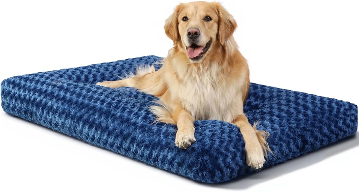 KSIIA Washable Dog Bed Medium Size Dog Crate Bed Plush Pet Mat - Blue / 47.0"L x 29.0"W x 4.0"Th