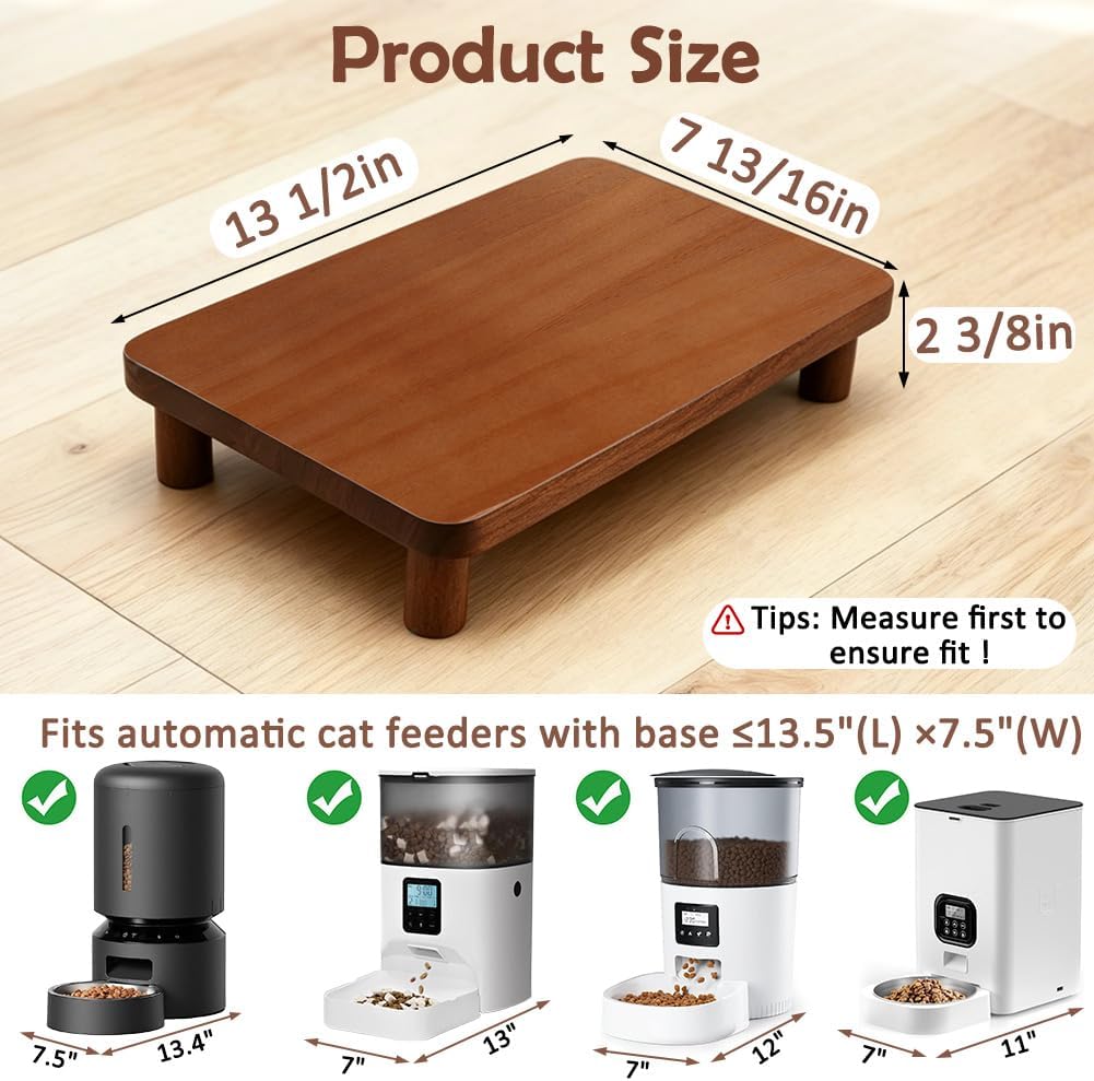 SZEE Cat Food Stand, Elevated Cat Feeder Stand for Automatic Feeder & Bowls – Essentials for Cats - Walnut Wood / Standard ( 13.5" × 7.8“ × 2.5” ) - image 4