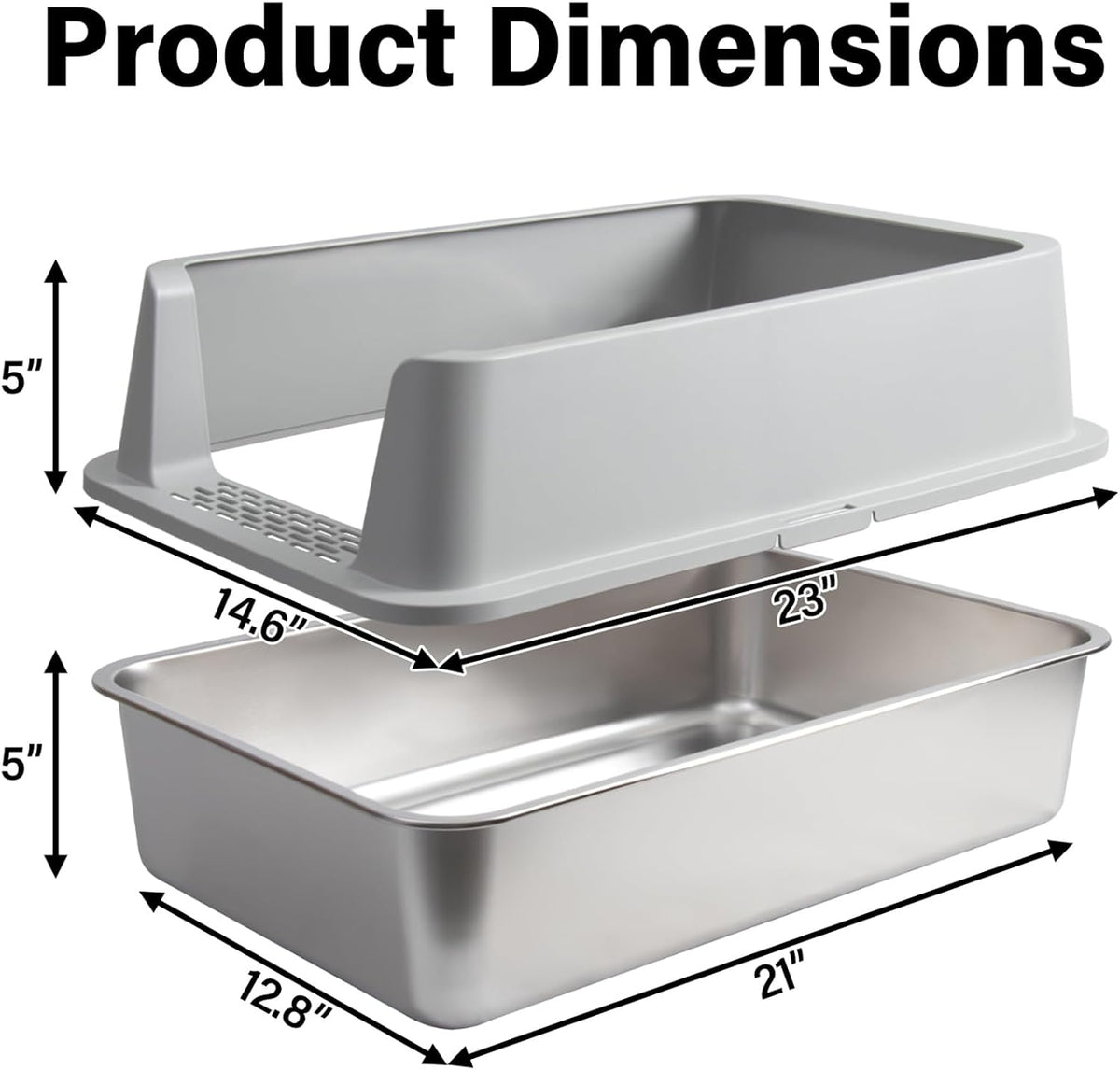Stainless Steel Litter Box, Metal Cat Litter Box for Kitten - Large:23X14.6X10 with Lid - image 2