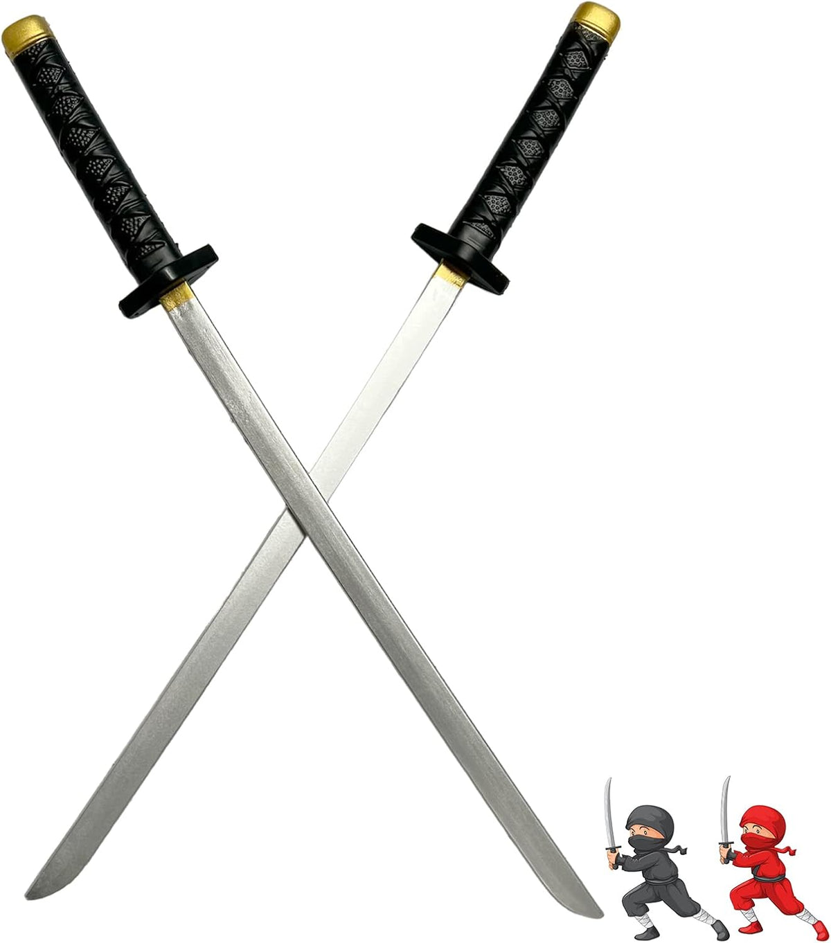 QUEQUAQUI set of two 26.5 inch foam samurai swords with detailed handles and metallic-look blades - view 4