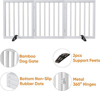 White 18-55" Wide Pet Gate, Bamboo Dog Gate for Stair, Foldable Dog Gates for Doorways House, Freestanding Pet Gates 24inches Tall, Doogie Puppy Gate Fences Indoor
