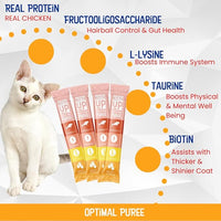 Lickable Cat Treat Pouches for Indoor Cats - All Natural Chicken Puree Tube Treats, Kitten and Senior Soft Wet Cat Treats - Grain Free, Lysine, Taurine; 12 Tubes .05 oz ea.