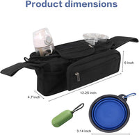Dog Stroller Bag with Shoulder Strap, Universal Dog Stroller Caddy Organizer with Poop Bag Dispenser, Water Bowl, Insulated Cup Holders and Treat Pocket
