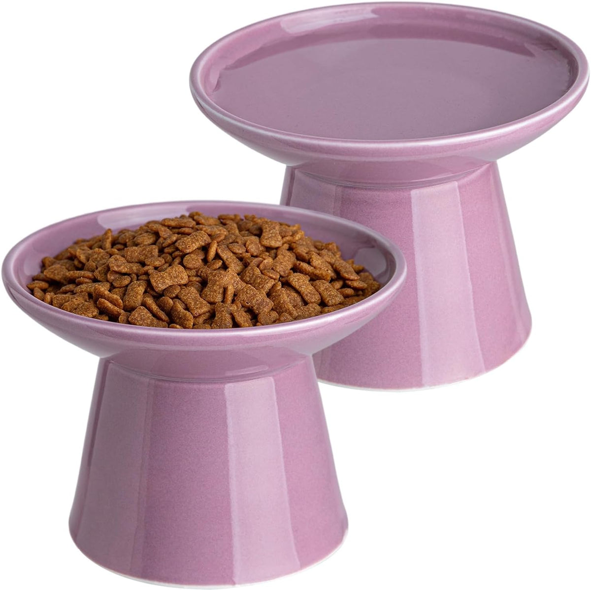 Ceramic Elevated Cat Food Bowls, 6.2" Wide - Dark Purple / 2 Pack