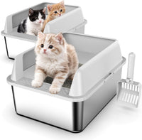 Suzzipaws Stainless Steel Cat Litter Box with Lid for Kittens & Small - 2PK with 6" Deep / 2.0