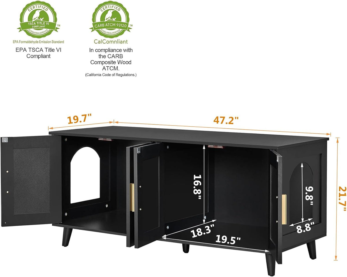 Boho Cat Litter Box Enclosure for 2 Cats, Green and Natural – Essentials for Cats - Black and Natural - image 3