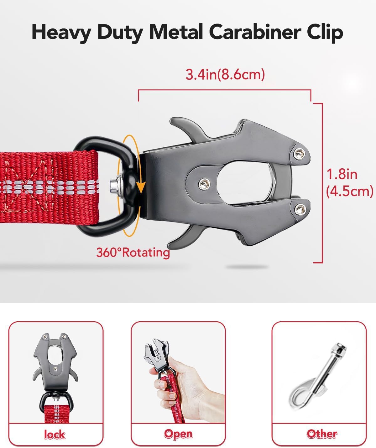 Joytale Tactical Bungee Dog Leash, Shock Absorbing No Pull - Red