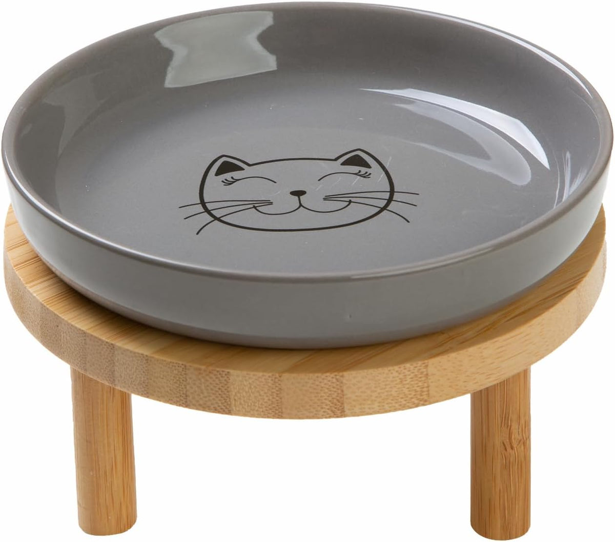 Shallow Wide Elevated Cat Bowls Whisker Fatigue – Essentials for Cats - Grey / Plate with stand(set of 1)