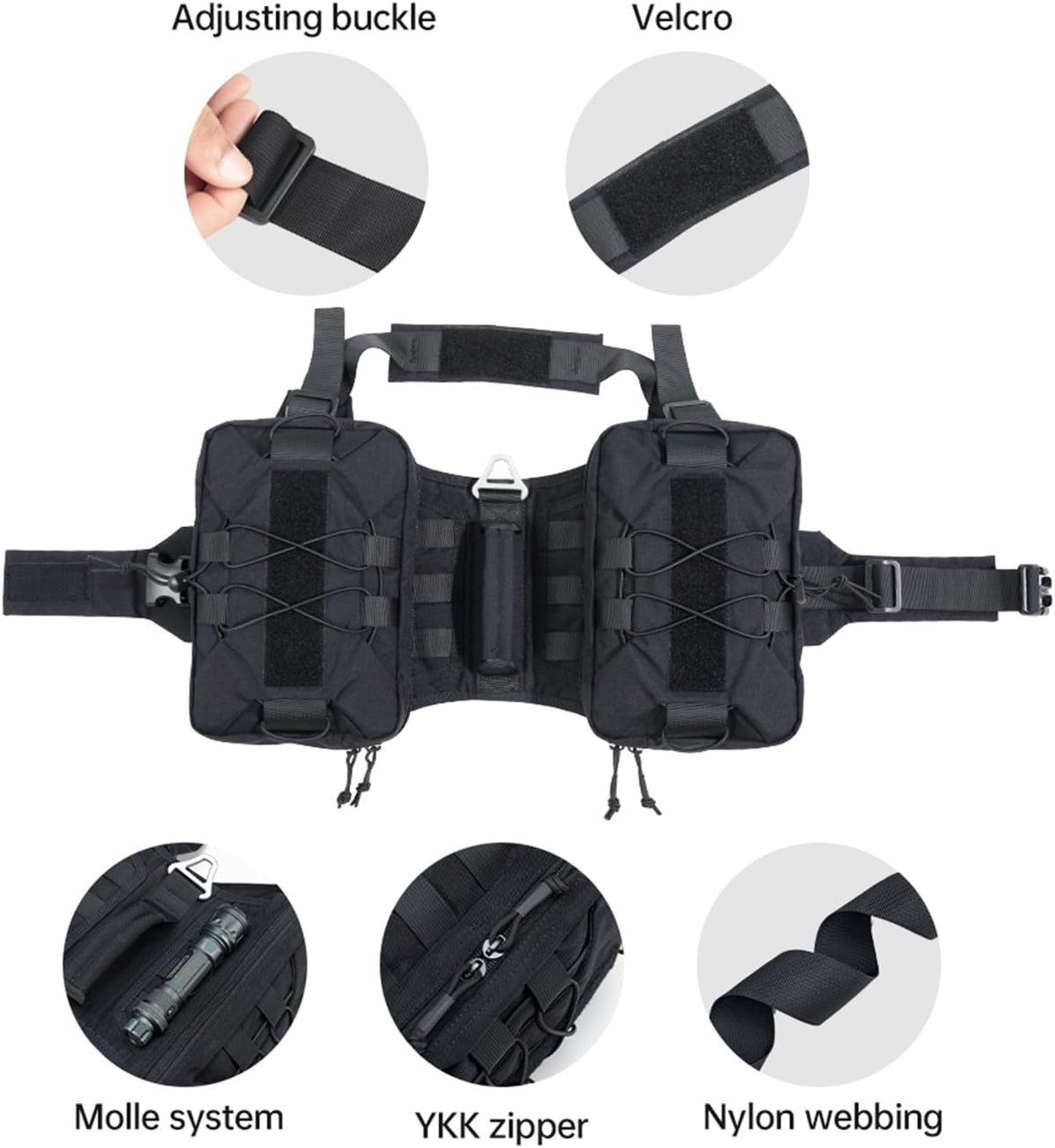 EXCELLENT ELITE SPANKER Nylon Dog Backpack with 2 Side Pockets - Black / M-Chest 25.6-30" - image 3