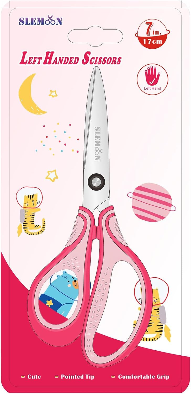 SLEMOON 7 inch left handed student scissors with blue cushioned handles - view 2