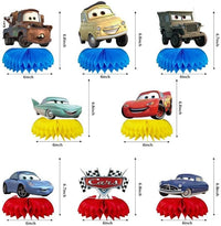 Tihufe 8 Cars party honeycomb centerpieces with double sided prints - view 2