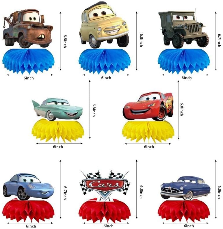 Tihufe 8 Cars party honeycomb centerpieces with double sided prints - view 2