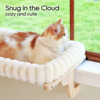 Zakkart SnugCloud Cat Perch for Windowsill – Essentials for Cats - Natural Color Wood w/ Cream Bed / Medium (22"x15") - image 2