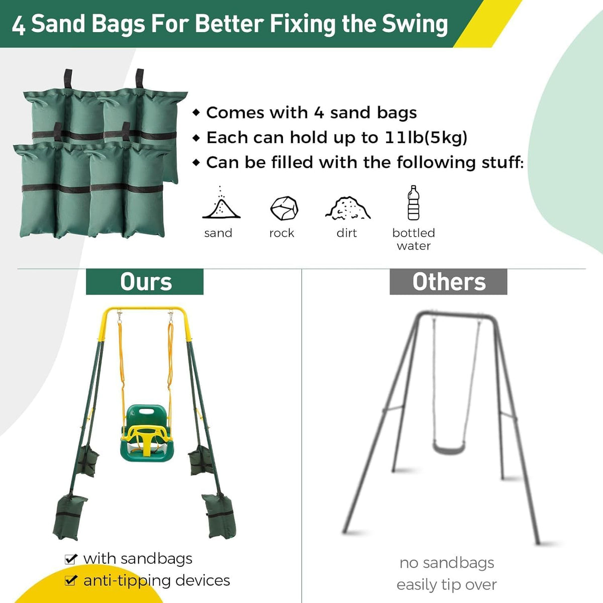 FUNLIO Toddler Swing with Foldable Metal Stand for Toddlers Aged 1~10 - Green - image 4