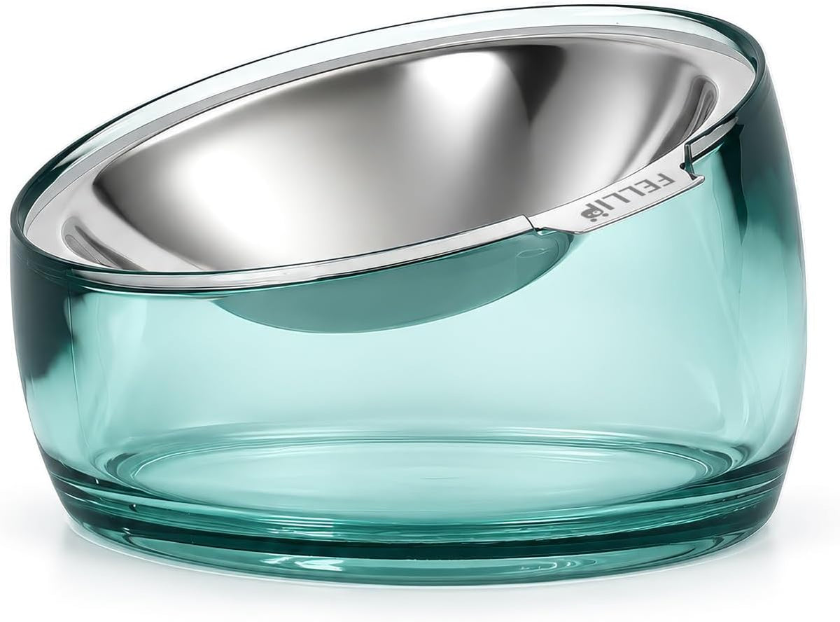 Felli Pet Oblik Acrylic Raised Dog Food Water Bowl Stainless Steel - Classic / 0.5 Cups Shallow Dish