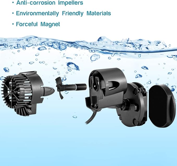 AQQA Wave Maker Pump, 530GPH Aquarium Circulation Pump 360 Degree Rotatable Submersible Powerhead Pump with Magnet Suction Base for Marine and Freshwater Aquariums（3W)