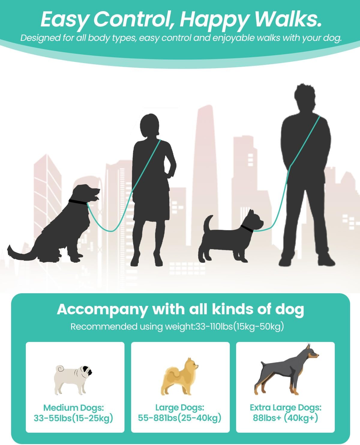 Hands Free Dog Leash, 5.1-8.9ft Crossbody Leash for Dog Walking – Essentials for Dogs - Grey Green - image 3