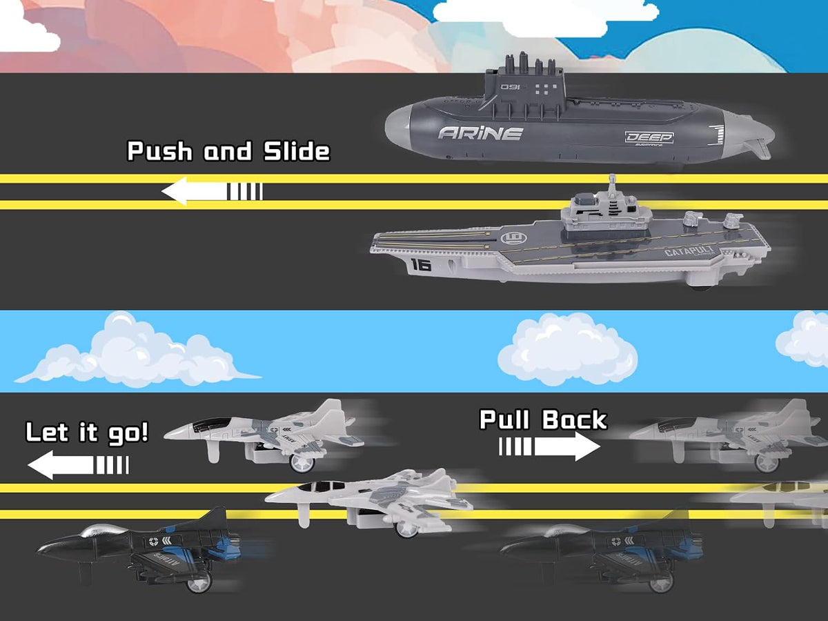 Crelloci aircraft carrier toy set with pull back fighter jets and submarine - view 5