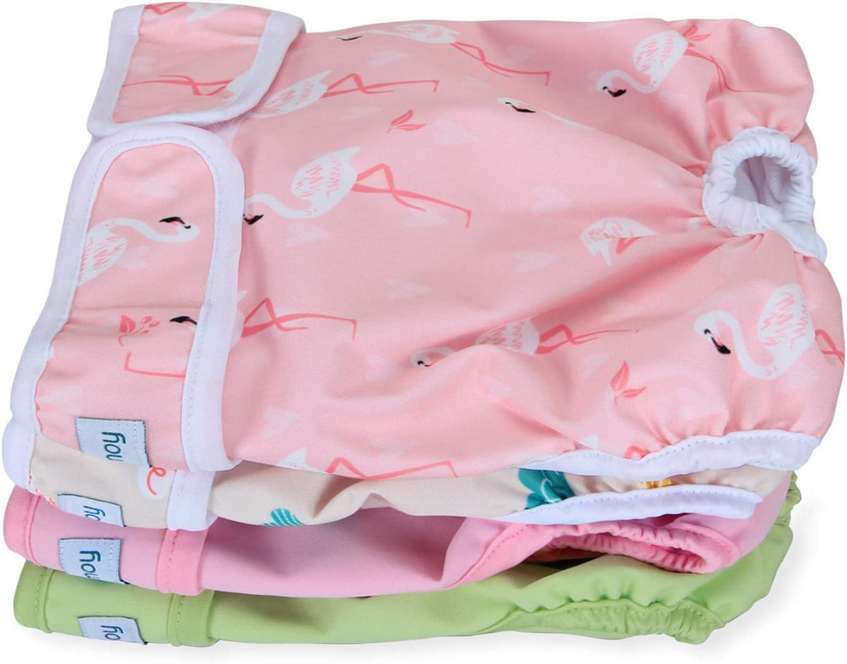 Teamoy Female Dog Diapers, Washable Doggie Period Diaper - L2 (Pack of 4) / Flamingo+ Cloud+ Green+ Pink (4pcs)