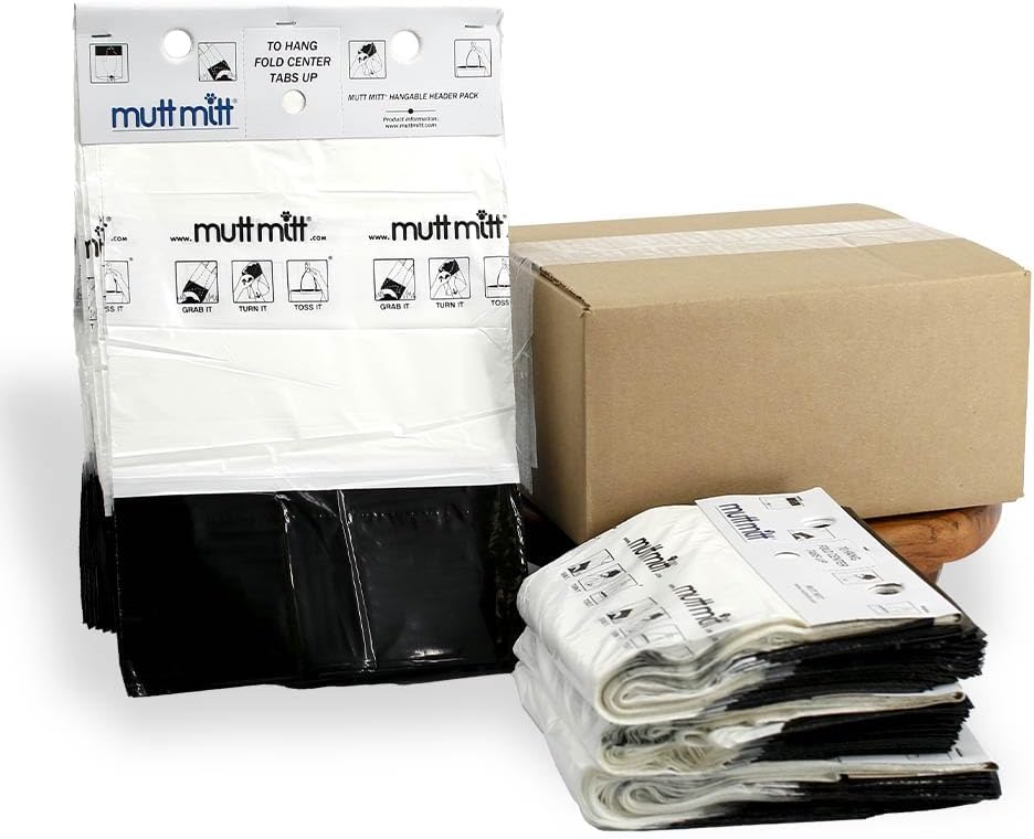 Mutt Mitt 2-Ply Dog Waste Station Header Bags, 4 Headers - 1 Count (Pack of 400) / White/Black