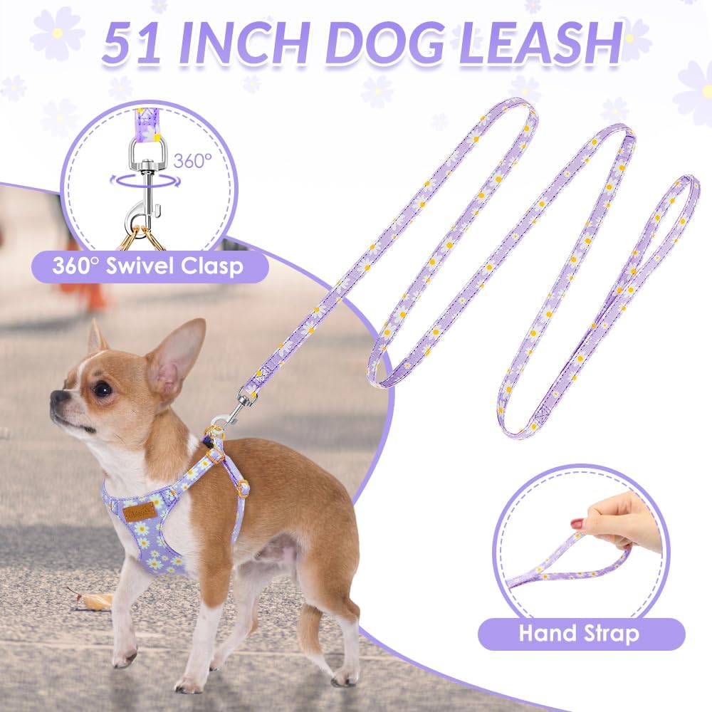 SlowTon No Pull Dog Harness with Leash for Small Medium Dogs - XX-Small(2.2-6lb) / Purple Daisy - image 3