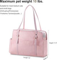 Dog Carrier Purse, Fashion Leather Pet Carrier with Pockets, Airline Approved Soft Sided Dog Carrying Bag for Puppy Cat Dog Pink