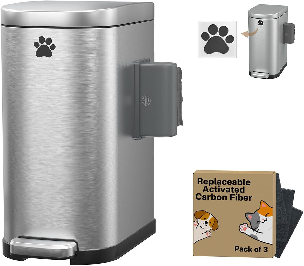 Dog Poop Trash Can Outside with Odor Control Lid & Step Pedal - Stainless Steel Silver / Rectangular / Large