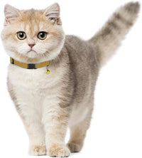 Breakaway Cat Collar Leather with Removable Bell - 13 Colors Available - Soft Adjustable Girl Boy Safety Lightweight Pet Kitten Collars Pink Brown Blue Green Red Orange Black (Mustard)
