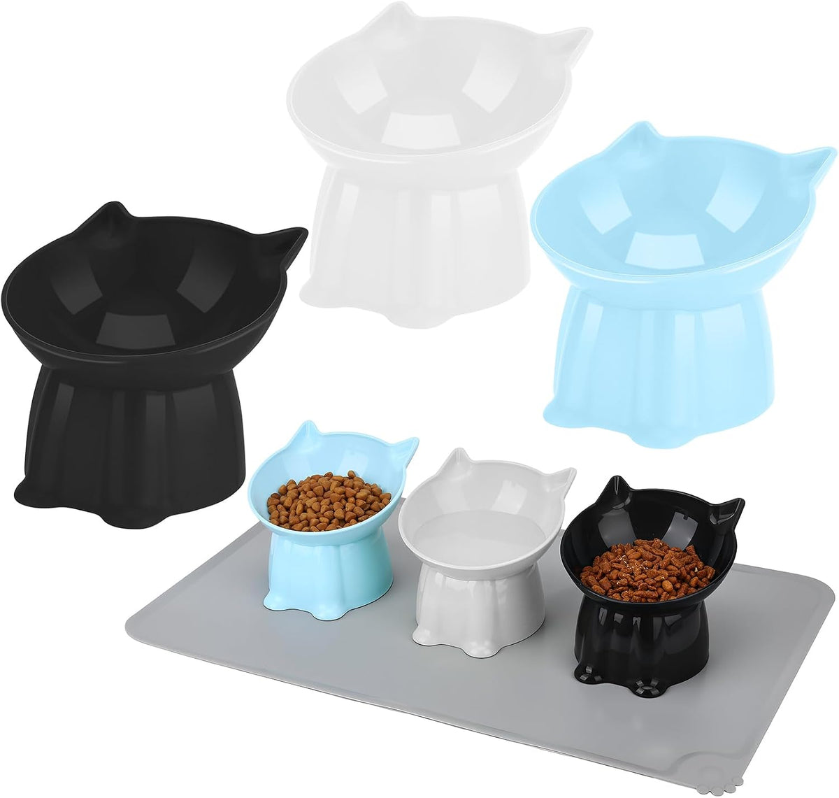 3 Pcs Raised Cat Bowl 15° Elevated Cat Food Bowl Tilted Cats Bowls - Blue, Black, White