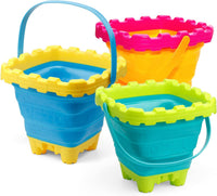 Anzmtosn castle sand buckets 3 pack, 7 inch green and blue beach pails with handles