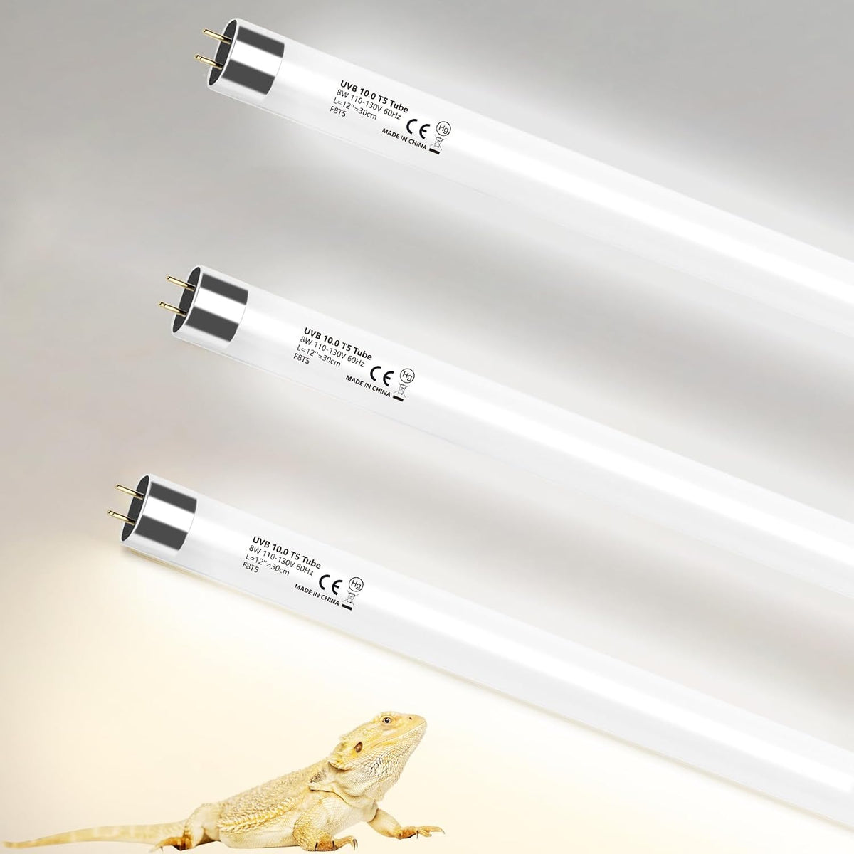 8W T5 10.0 UVB Reptile Light Fixture 12" - Bulb White / 8W 12 Inch