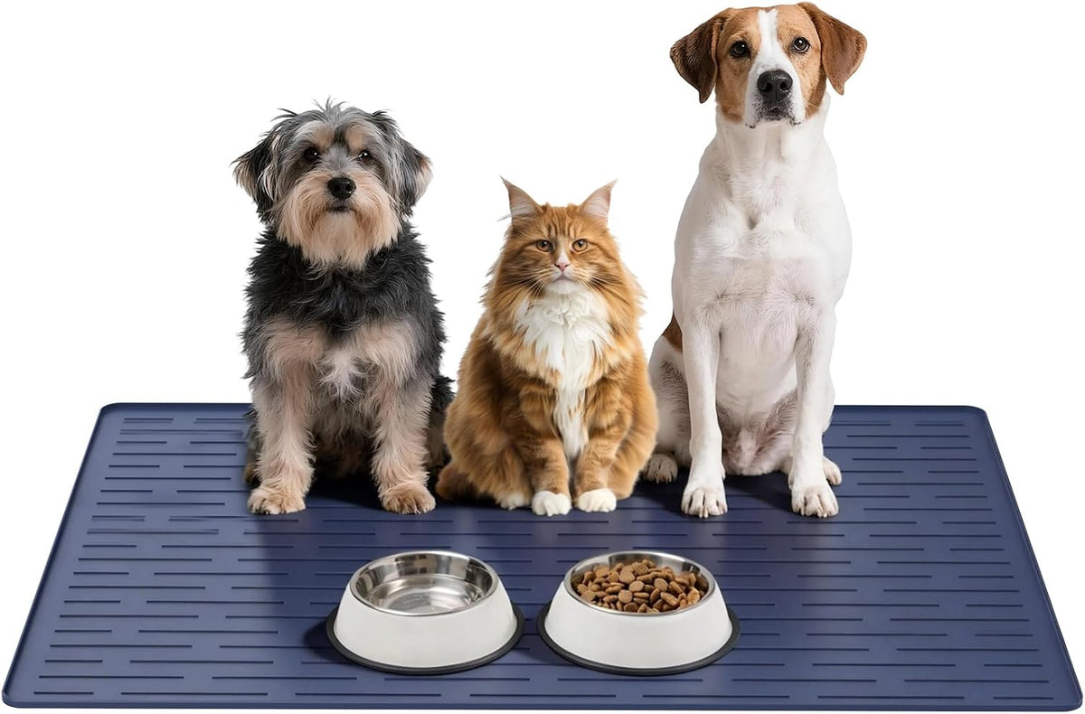 Large Dog Mats for Food and Water - Blue / 32"L x 24"W