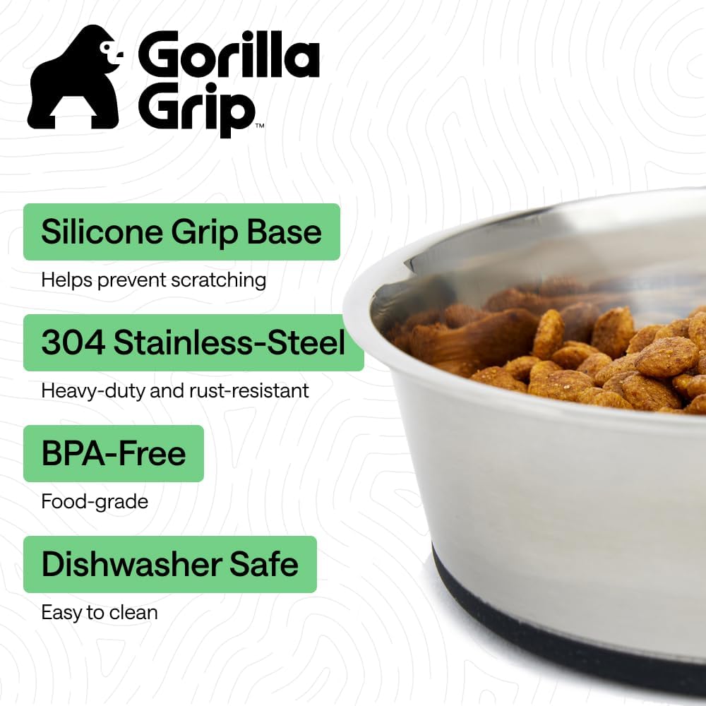 GORILLA GRIP Dog Bowl Set, Food Grade 304 Stainless Steel, 8 Cup - Black / 8 Cup - Single Bowl - image 2
