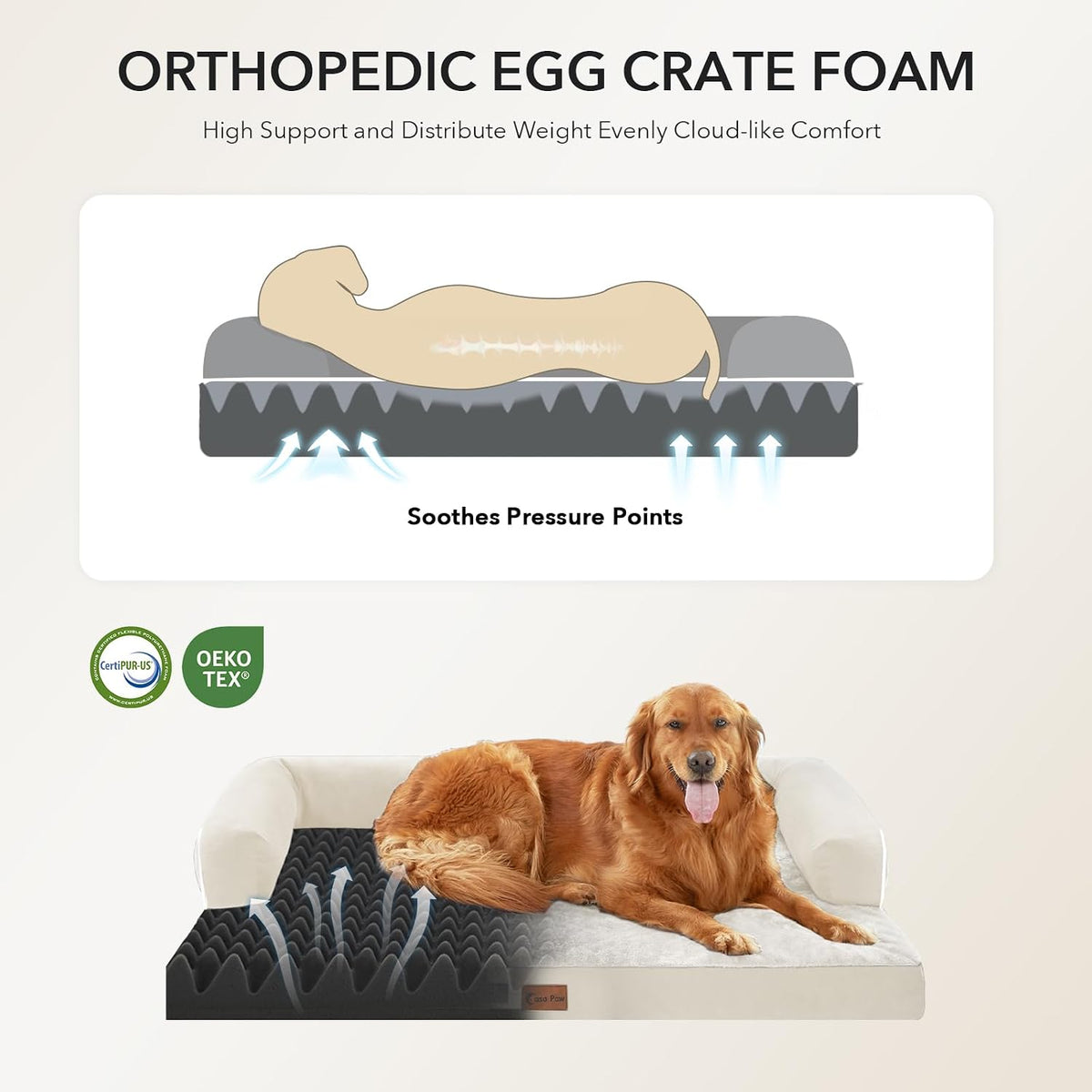 Orthopedic Washable Dog Bed for Extra Large Dogs - Beige / 45.0"L x 35.0"W x 8.0"Th - image 2