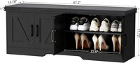 2-Tier Storage Bench, Shoe Bench with Padded Seat Cushion, Entryway Bench with 4 Barn Doors, Adjustable Shelf, 13.8" D x 47.2" W x 17.7" H, for Entryway, Living Room, Bedroom, Black