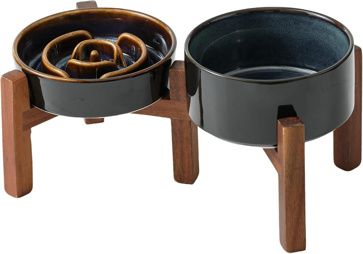 Raised Slow Feeder Dog Bowls, Elevated Dog Bowls Slow Feeder – Essentials for Dogs - 2 x Starry Sky + Stand - A / S- 6.1inch / 0.9 Cups