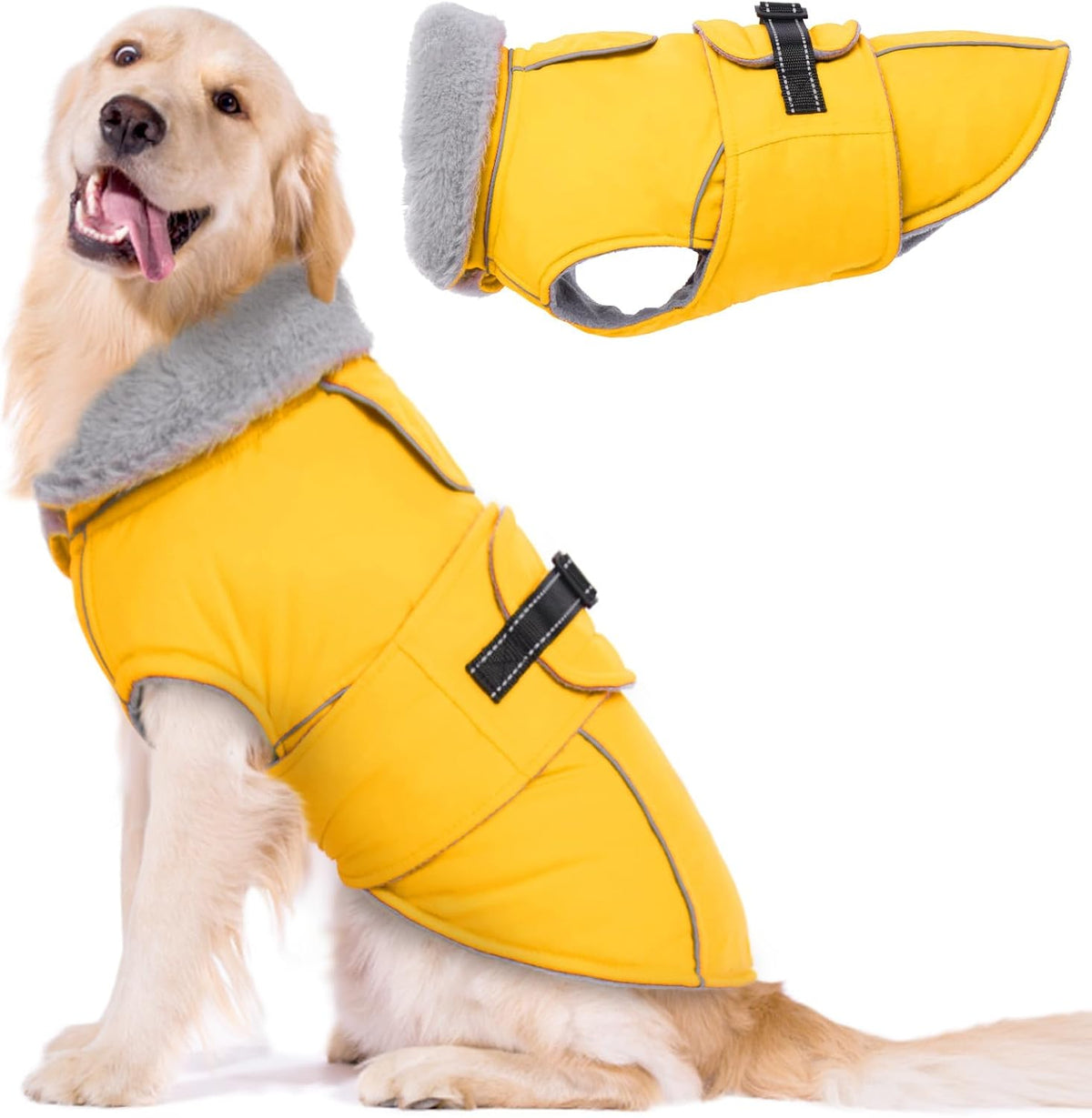 Dog Coats for Large Dogs Waterproof Dog Jacket with Adjustable Fit – Essentials for Dogs - 2XL / Yellow