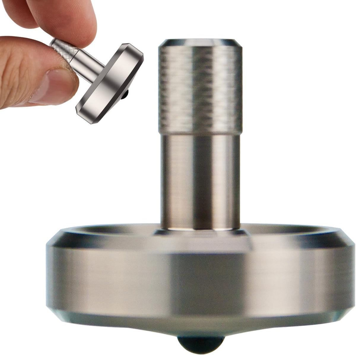 DjuiinoStar CNC machined stainless steel spinning top with ceramic tip and knurled grip - view 4
