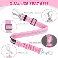 SlowTon Dog Seatbelt, 2 Pack Adjustable Heavy Duty Dog Safety Seat Belt – Essentials for Dogs - Pink / Seatbelt Clip + Carabiner - image 4