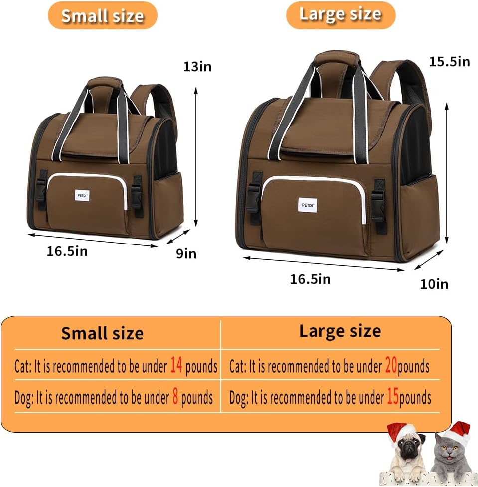 Pet Backpack Carrier for Small Dogs Medium Cats, Puppies - dark brown / 16.5"L x 10.0"W x 15.5"H - image 2
