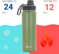 Drinco Stainless Steel Water Bottle Spout Lid Vacuum Insulated Double Wall Water Bottle Wide Mouth (40oz 32oz 22oz 18oz 14oz) Leak Proof Keeps Cold or Hot (22 oz, 22oz Forest)
